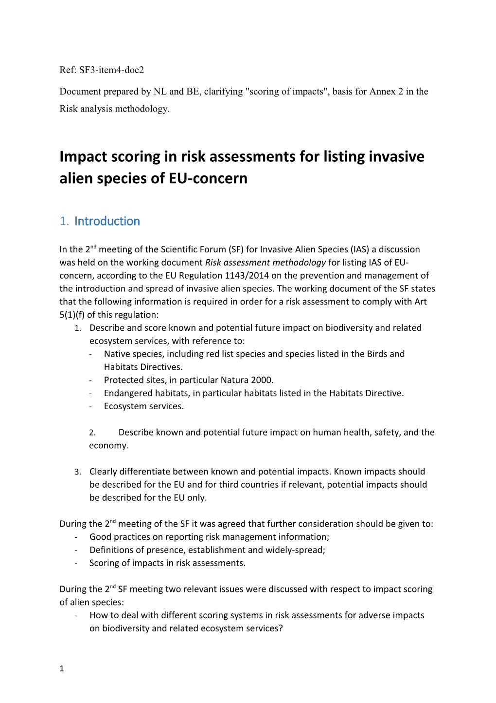 Impact Scoring in Risk Assessments for Listing Invasive Alien Species of EU-Concern