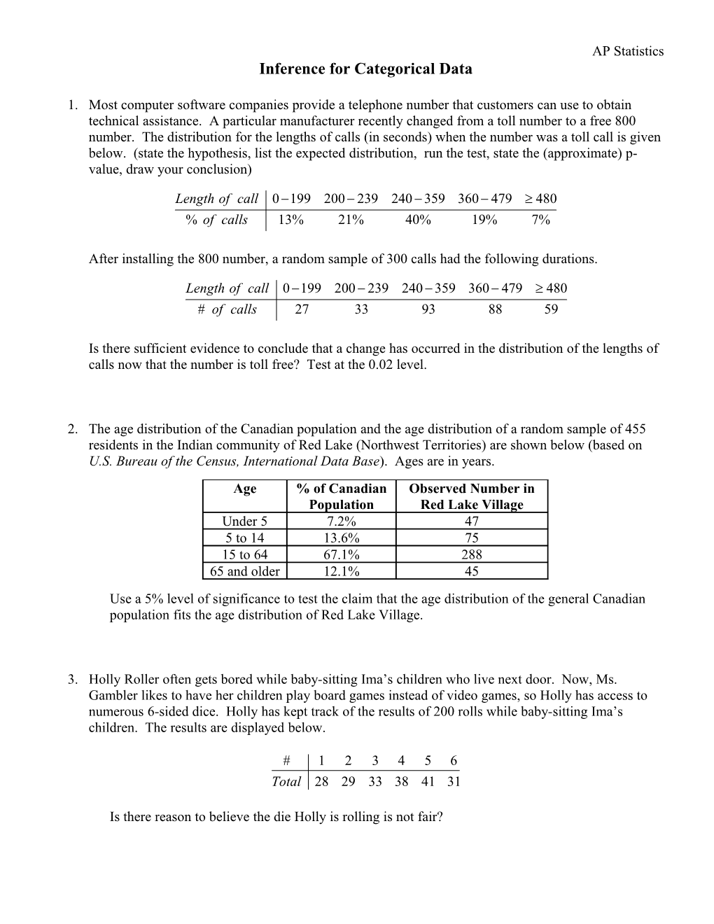 Inference for Categorical Data