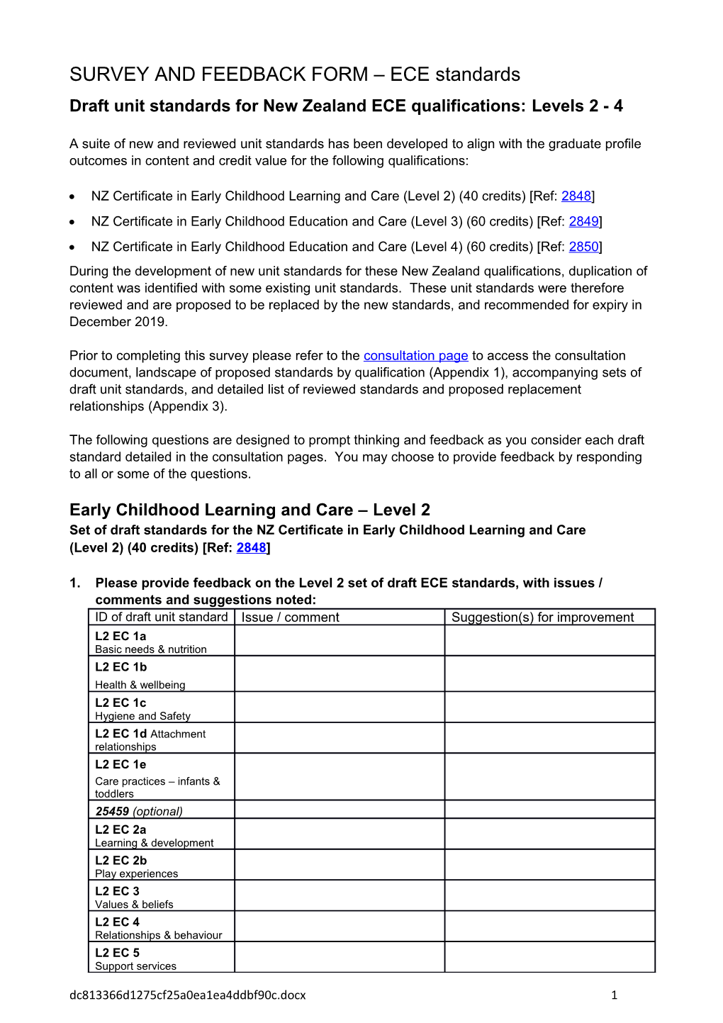 Draft Unit Standards for New Zealand Ecequalifications: Levels 2 - 4