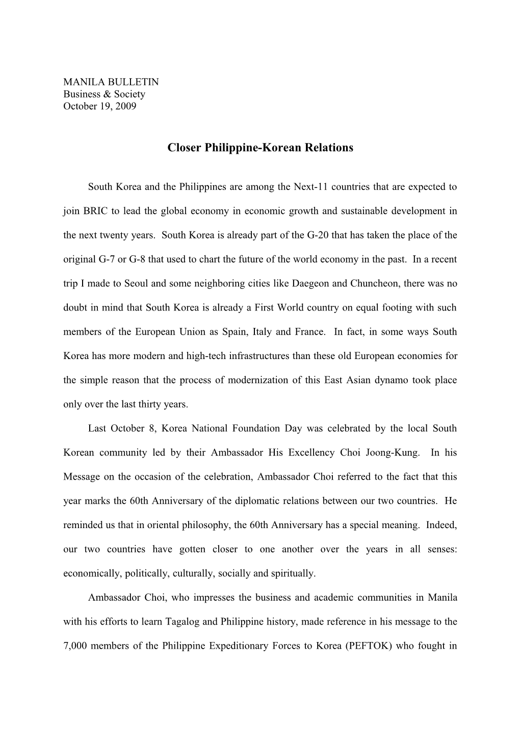 Closer Philippine-Korean Relations