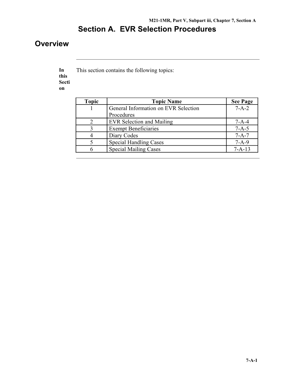 M21-1MR, Part V, Subpart Iii, Chapter 7, Section A