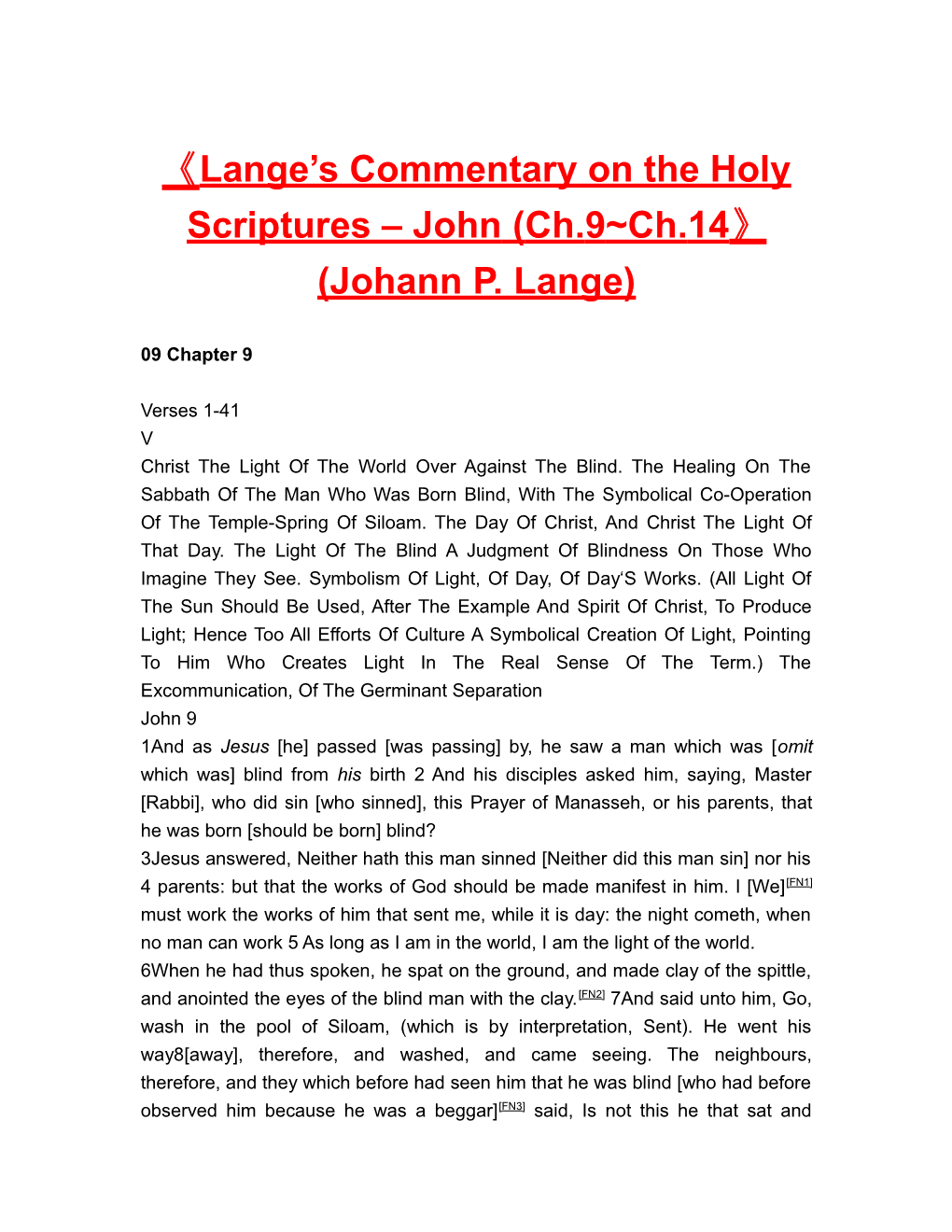 Lange S Commentary on the Holy Scriptures John (Ch.9 Ch.14 (Johann P. Lange)