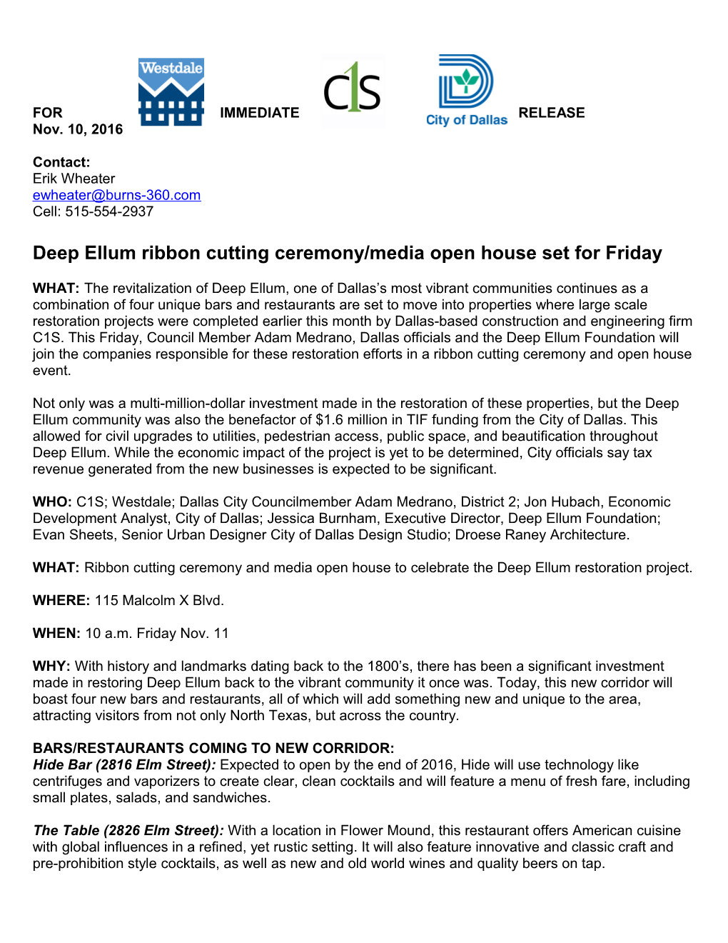 Deep Ellum Ribbon Cutting Ceremony/Media Open House Set for Friday
