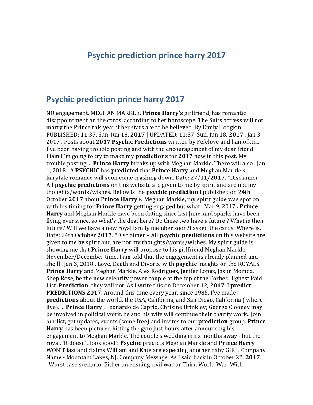 Psychic Prediction Prince Harry 2017