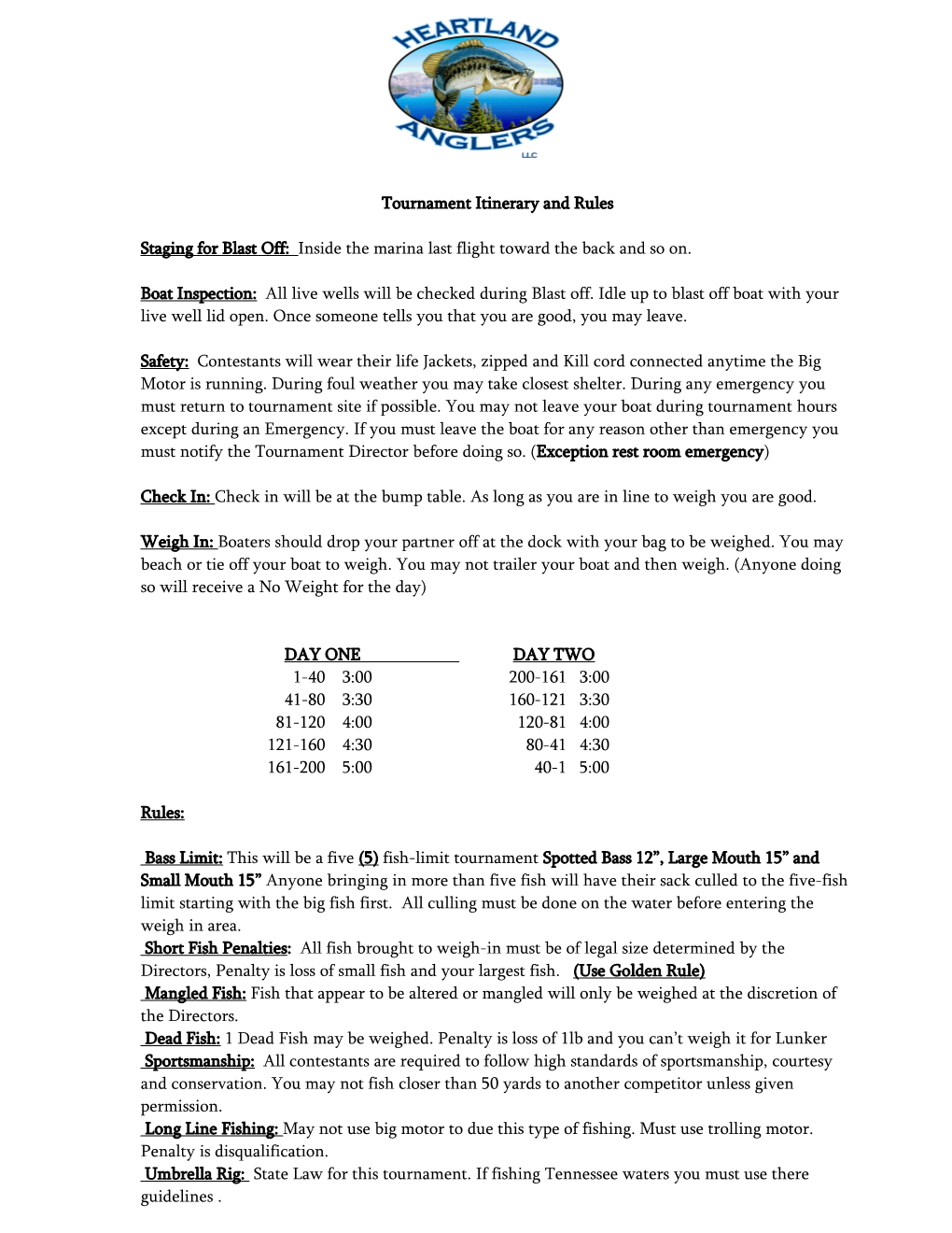 Tournament Itinerary and Rules