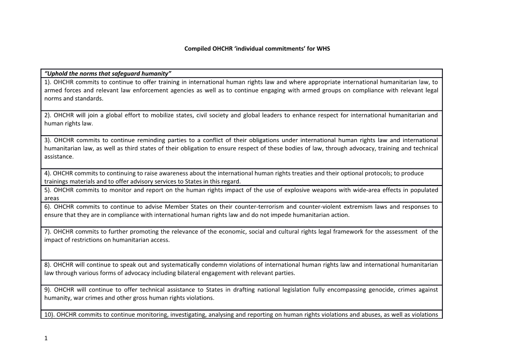 Compiled OHCHR Individual Commitments for WHS