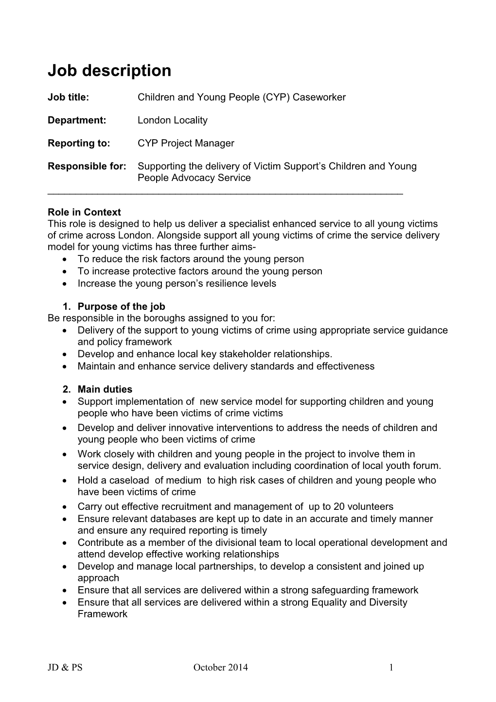 Job Title:Children and Young People (CYP) Caseworker