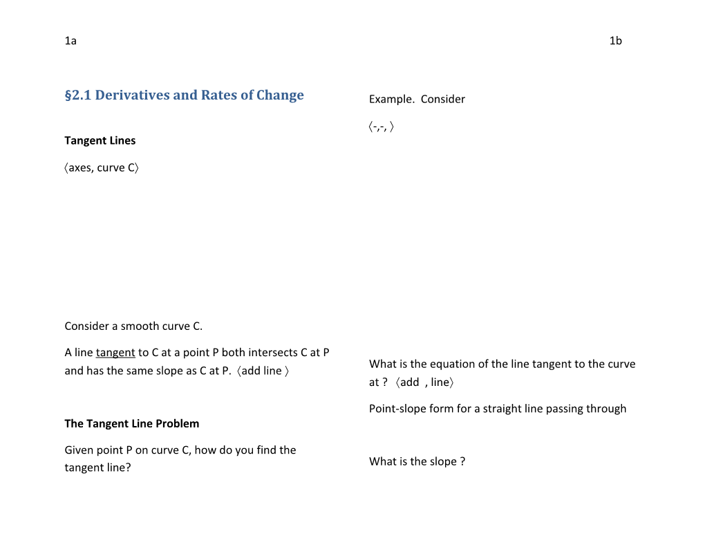 2.1 Derivatives and Rates of Change