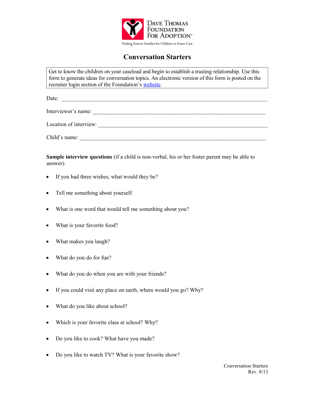 Child Interview Form