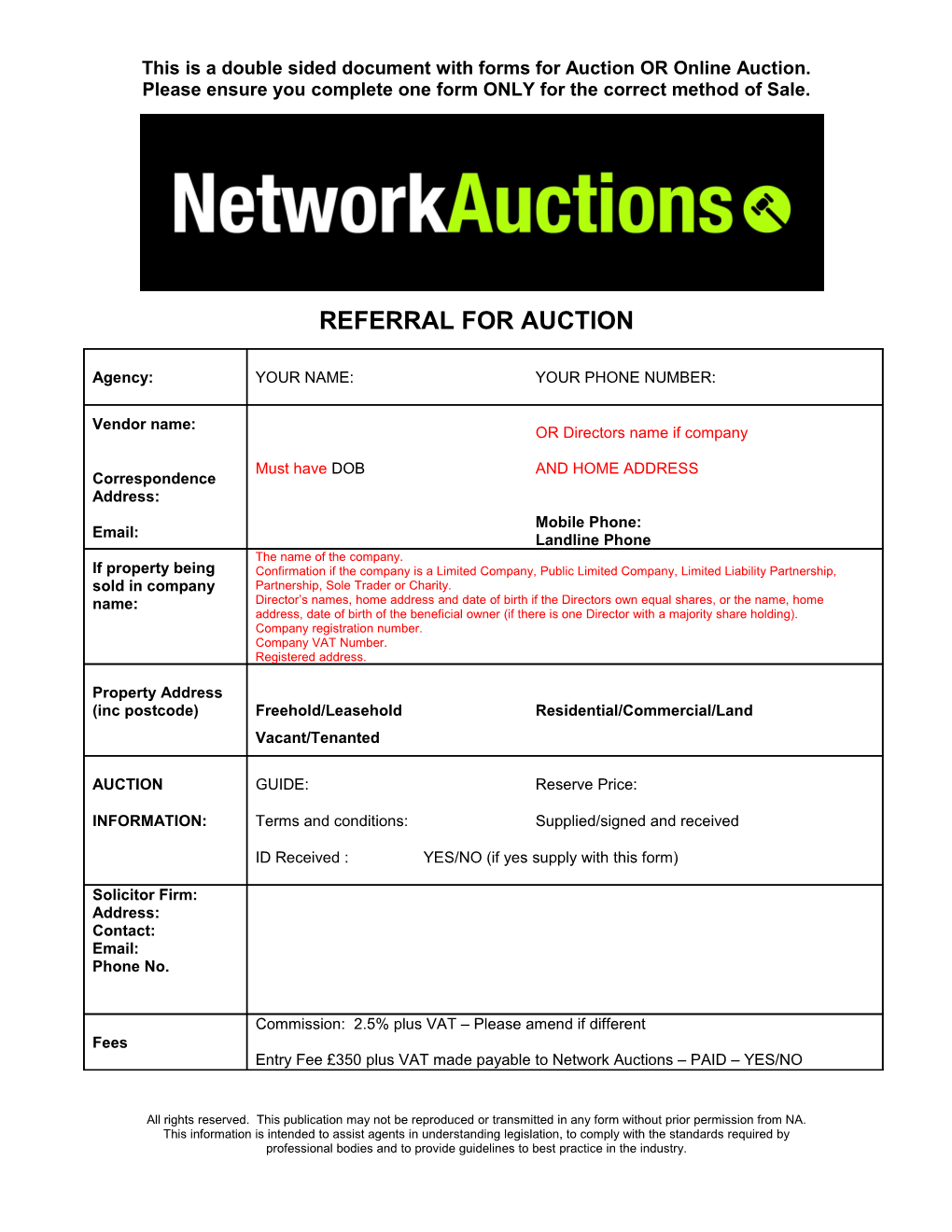 Auctions File Checklist