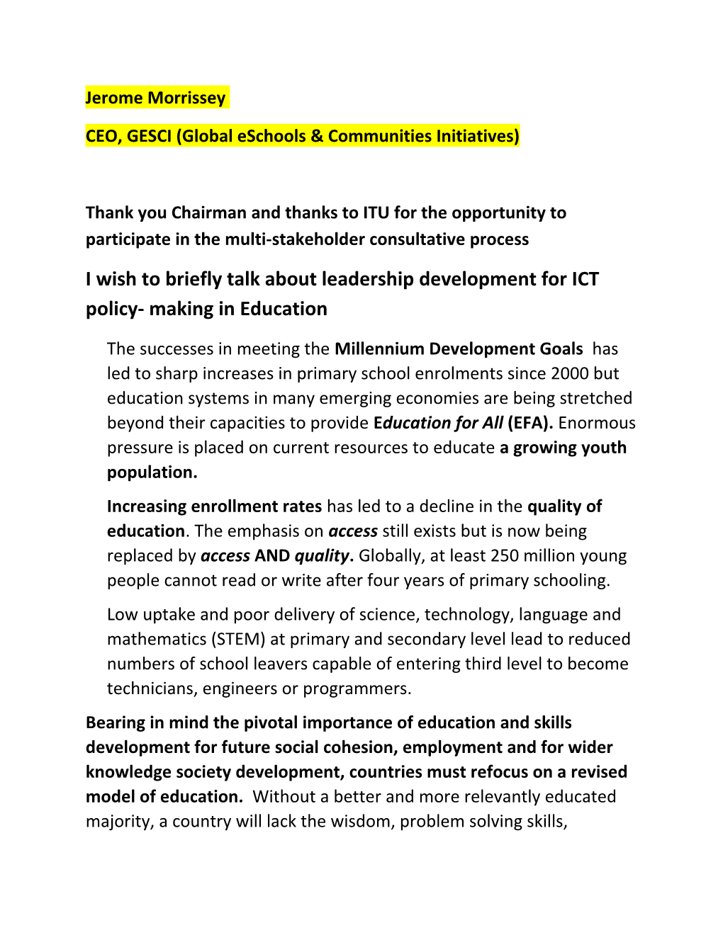 CEO, GESCI (Global Eschools & Communities Initiatives)