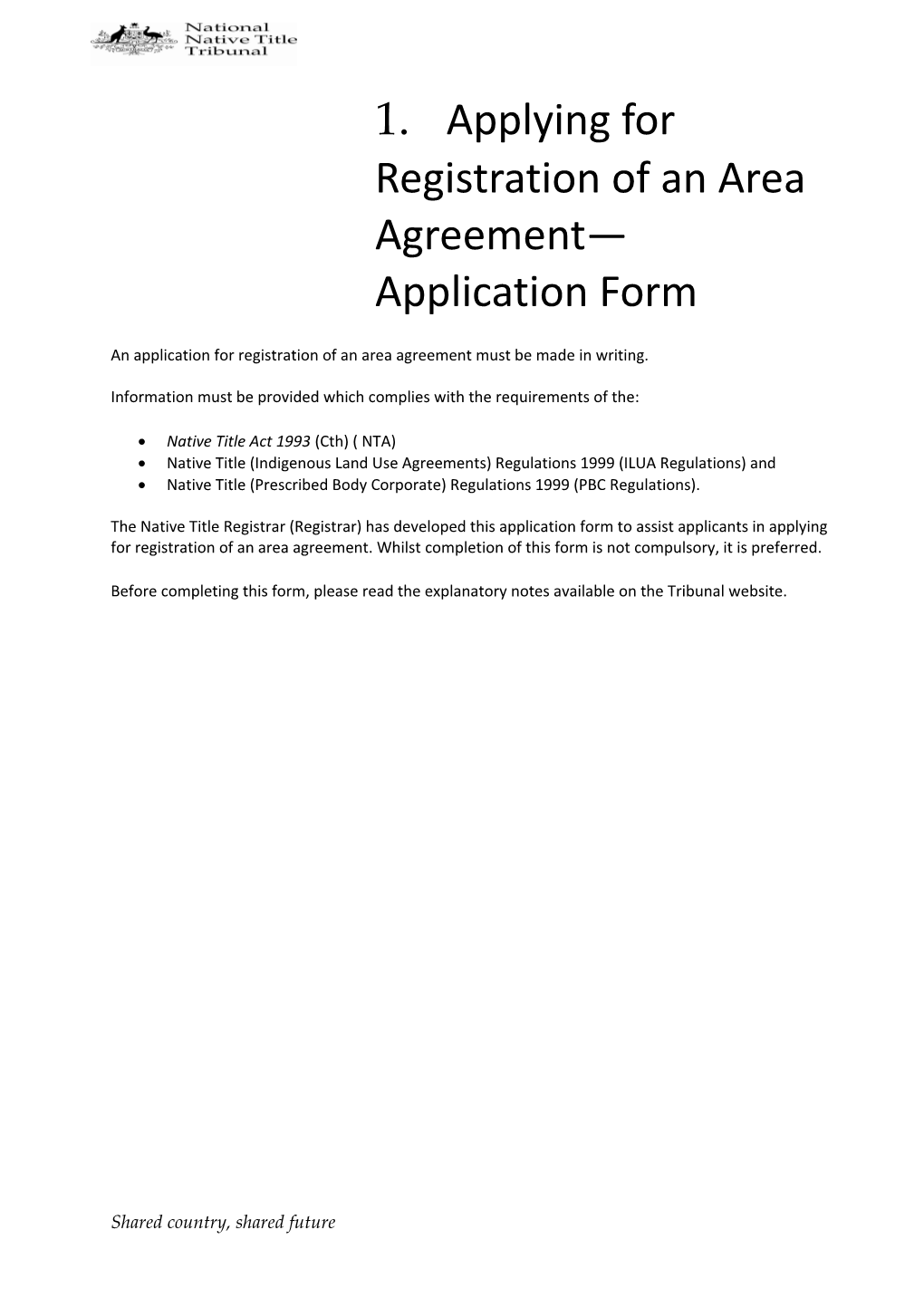 Area Agreement Application Form - July 2014