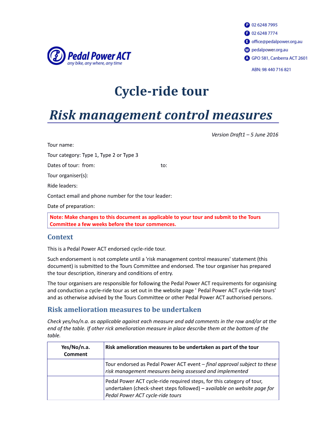 Risk Management Control Measures