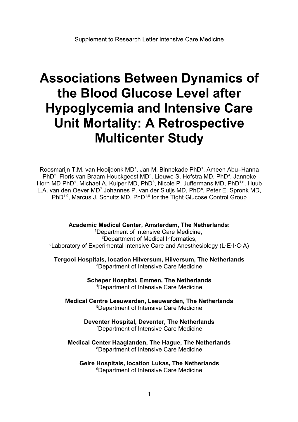 Supplement to Research Letter Intensive Care Medicine