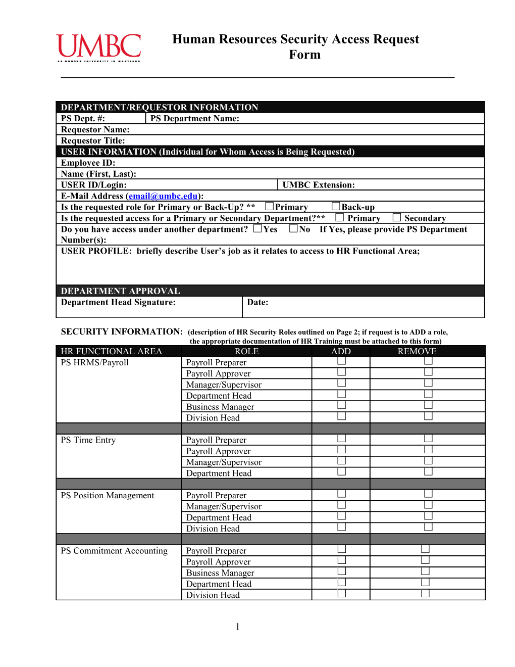 Department/Requestor Information