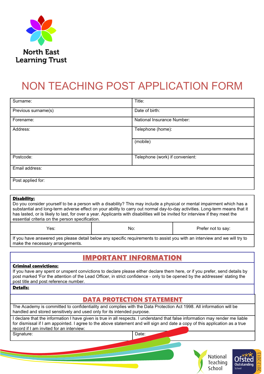 Non Teaching Post Application Form