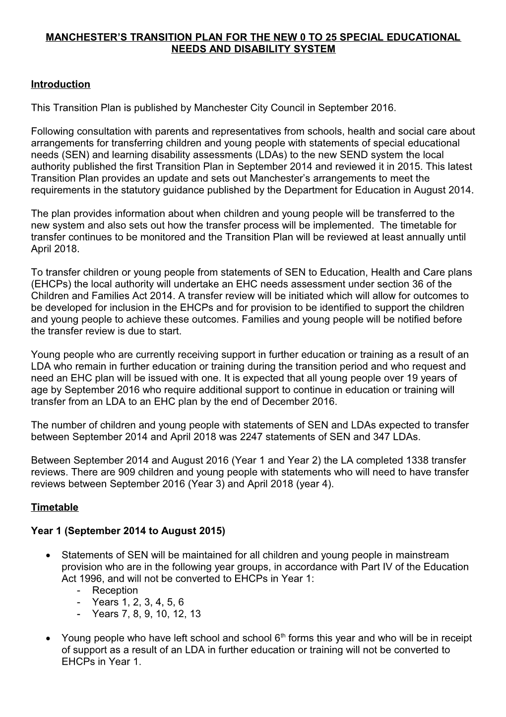 Manchester S Transition Plan for the New 0 to 25 Special Educational Needs and Disability System