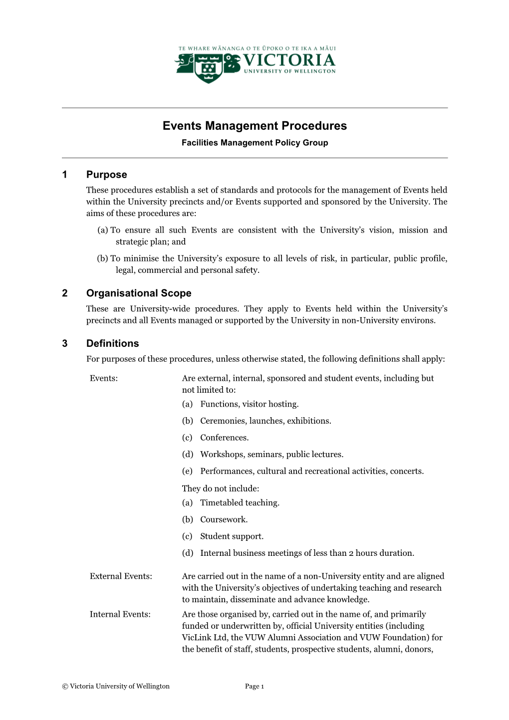 Events Management Procedures