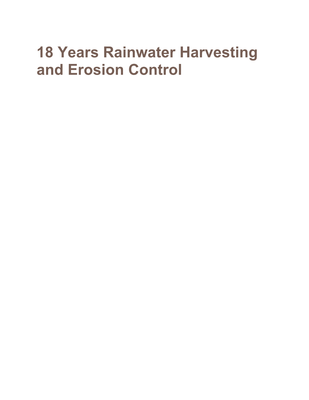 18 Years Rainwater Harvesting and Erosion Control