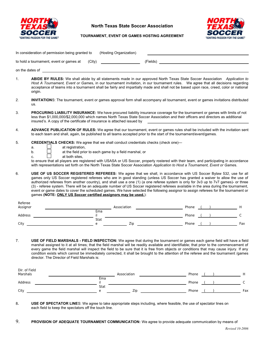 Adult Tournament, Event, and Game Hosting Agreement