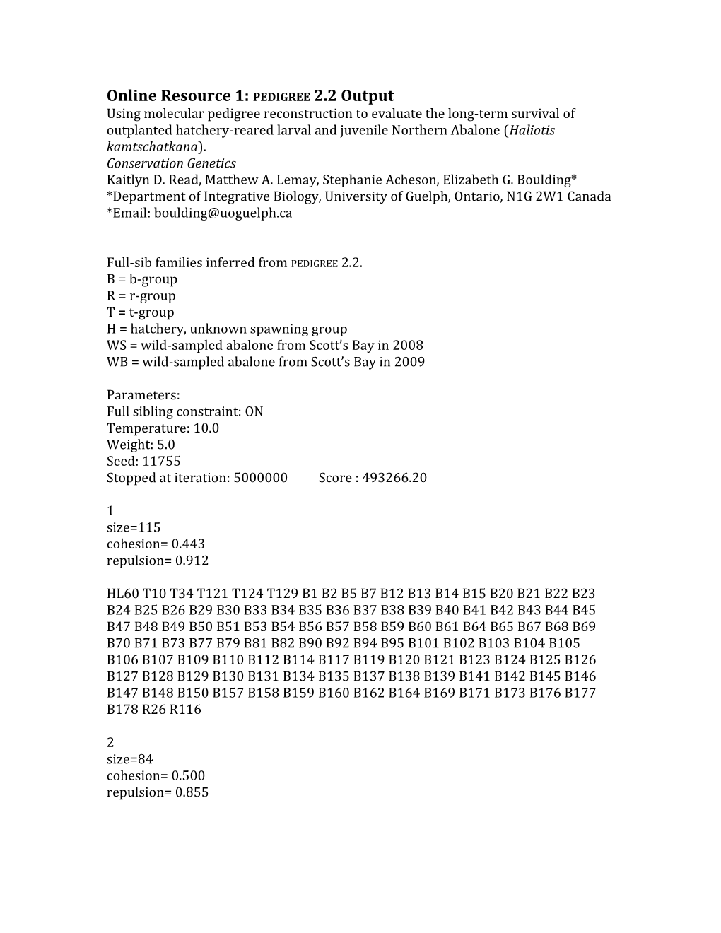 Online Resource 1: Pedigree 2.2 Output