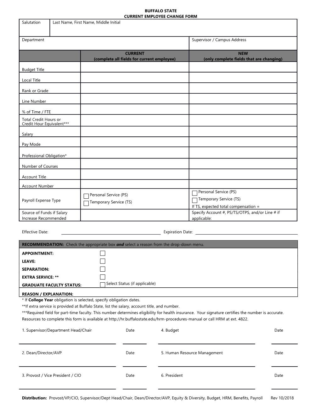 Current Employee Change Form (MS Word)
