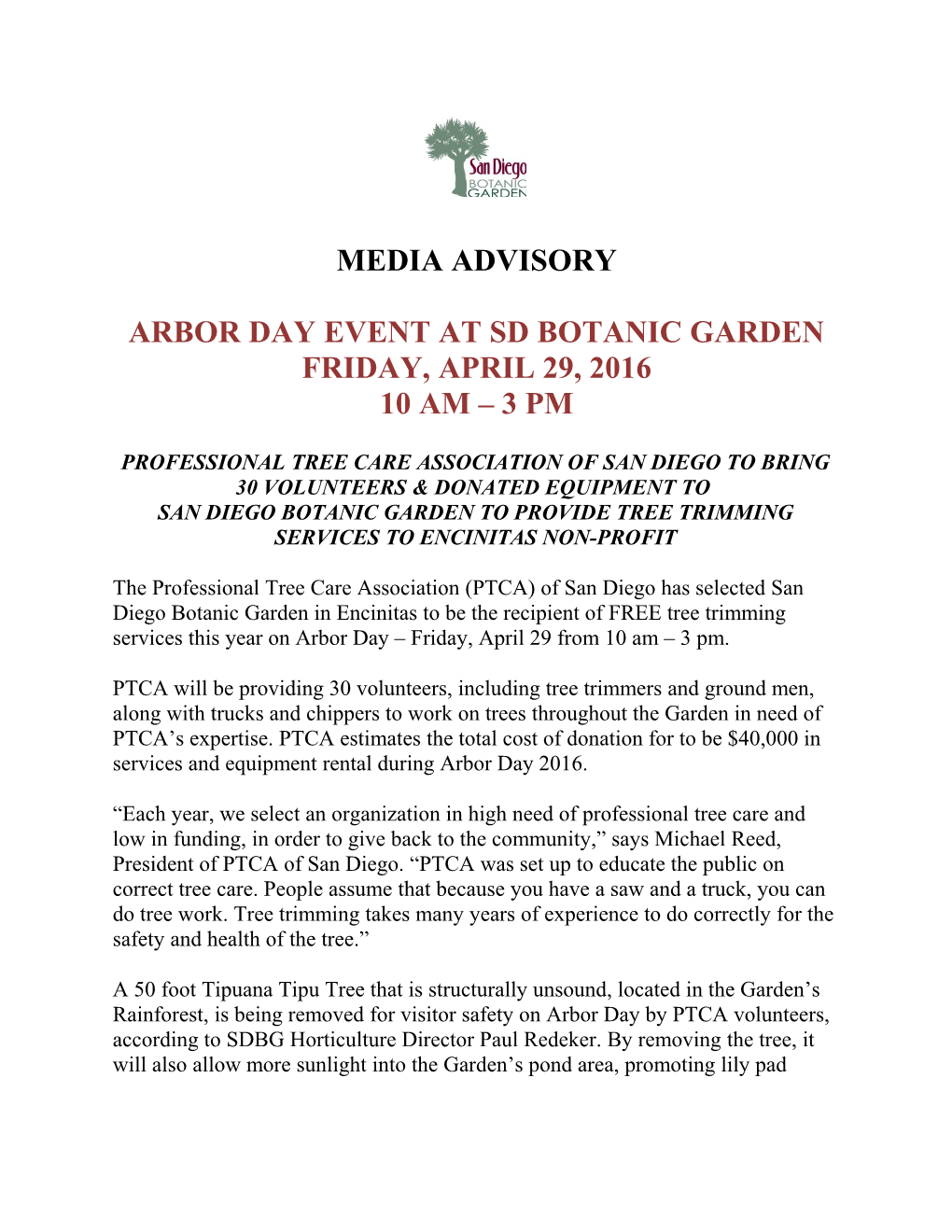 Arbor Day Event at Sd Botanic Garden