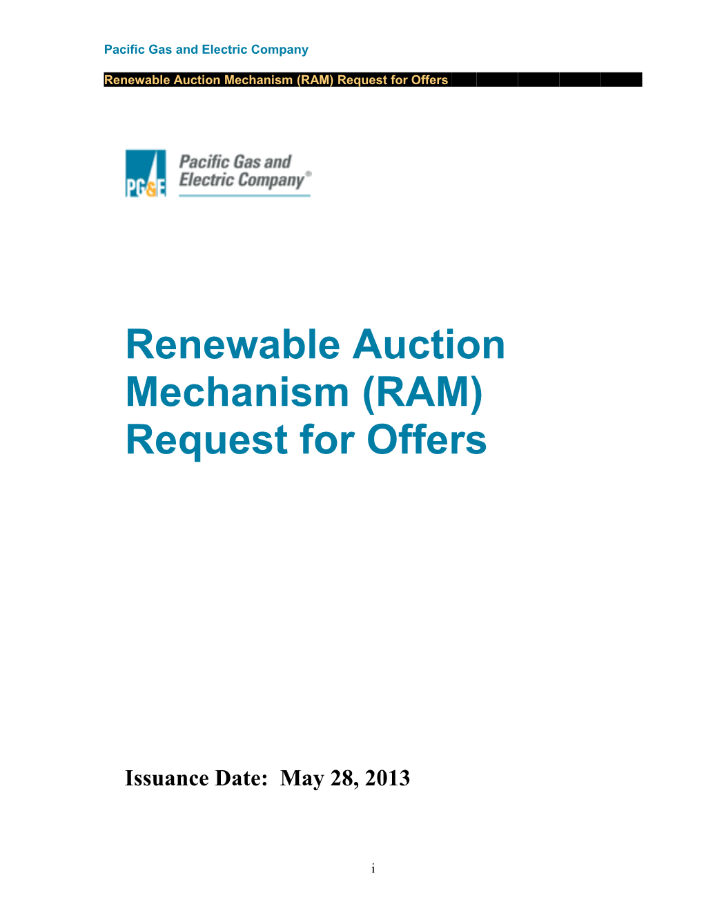 Renewable Auction Mechanism (RAM) Request for Offers