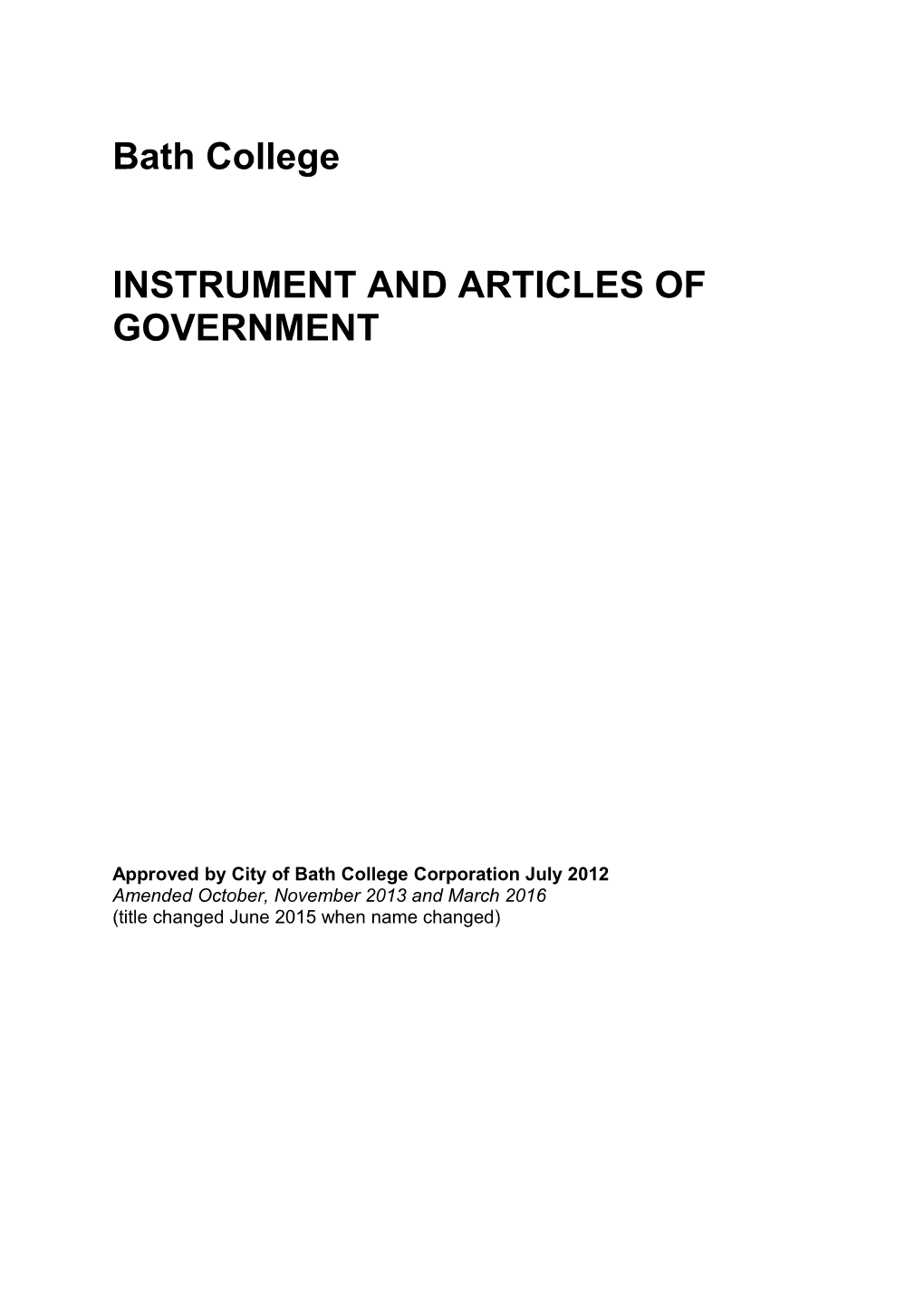 Instrument and Articles of Government