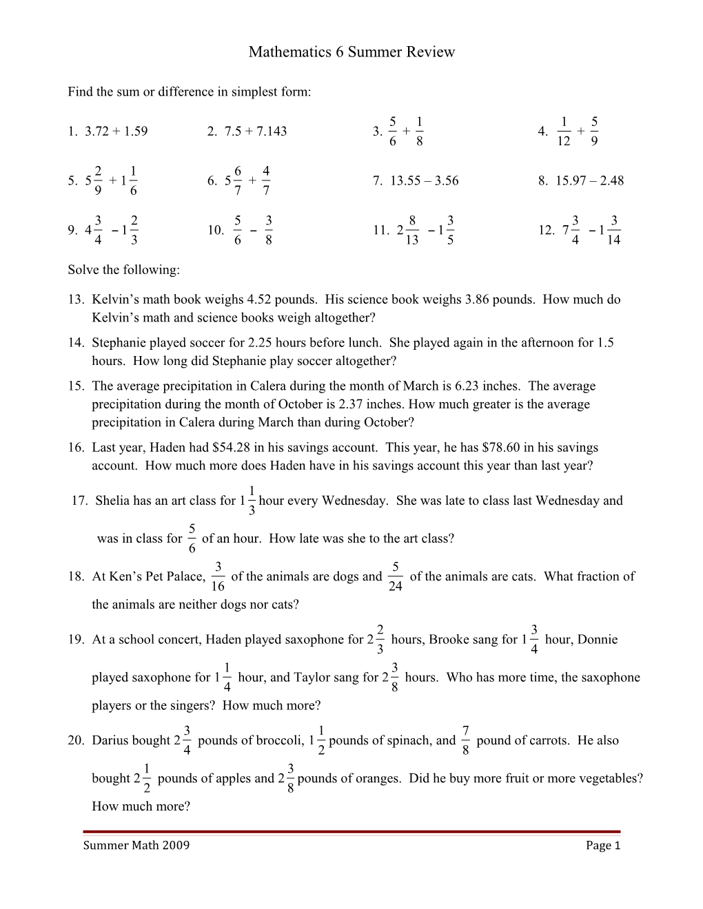 Find the Sum Or Difference in Simplest Form