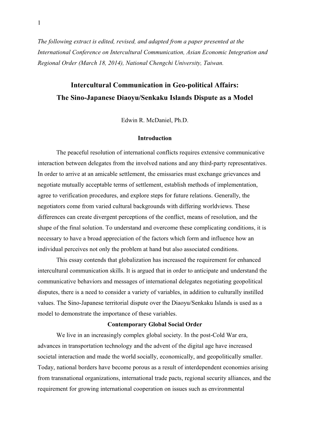 Intercultural Communication in Geo-Political Affairs