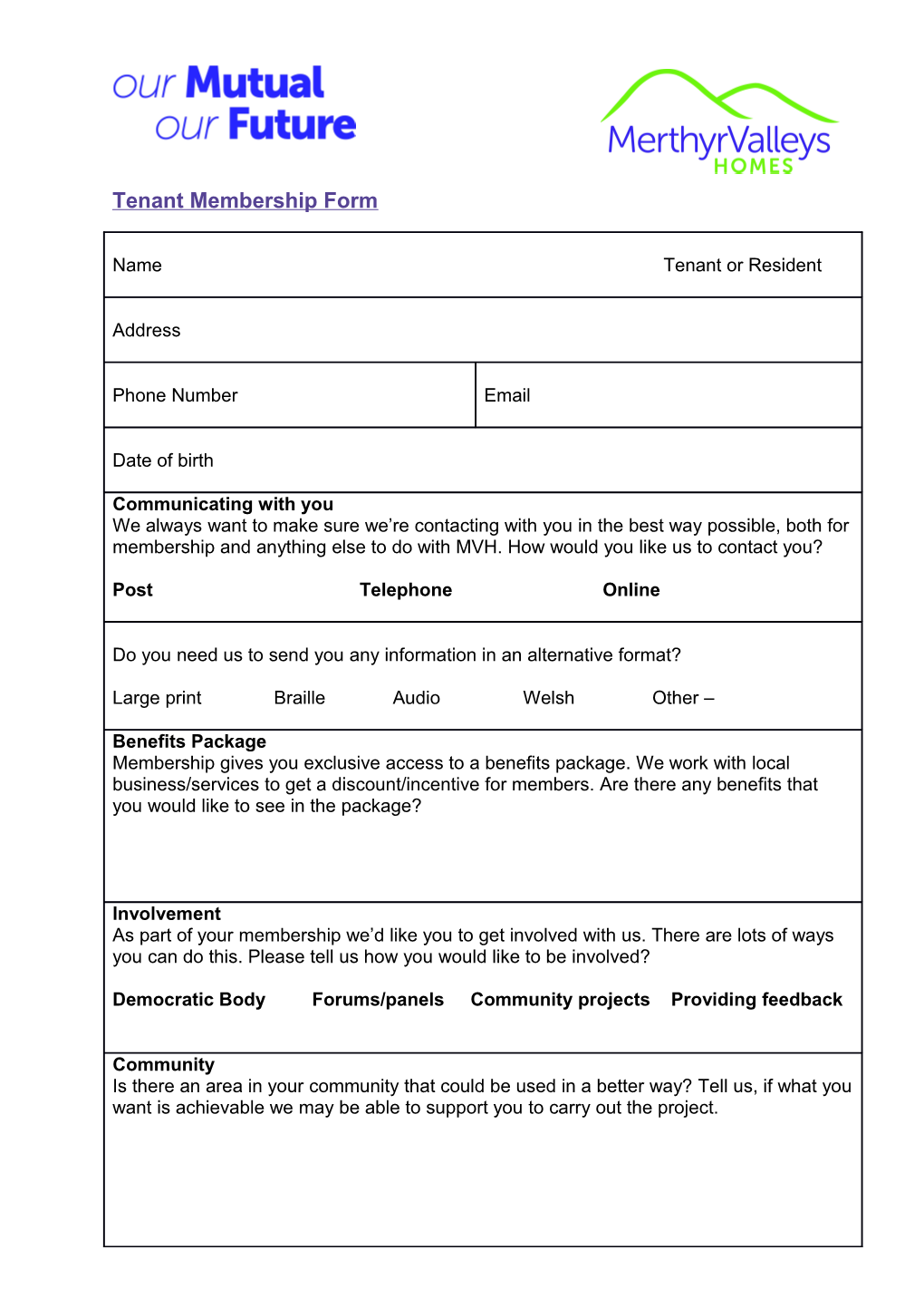Tenant Membership Form