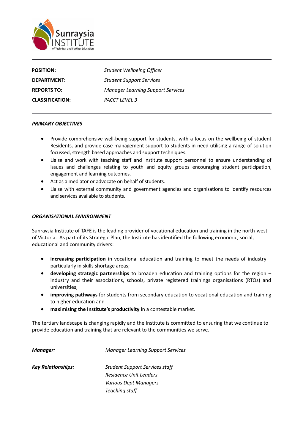 Position Description - Manager ICT Services