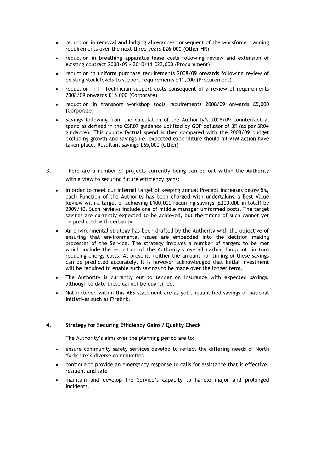 North Yorkshire Fire & Rescue Forward Look Efficiency Statement 2008/09 - Commentary