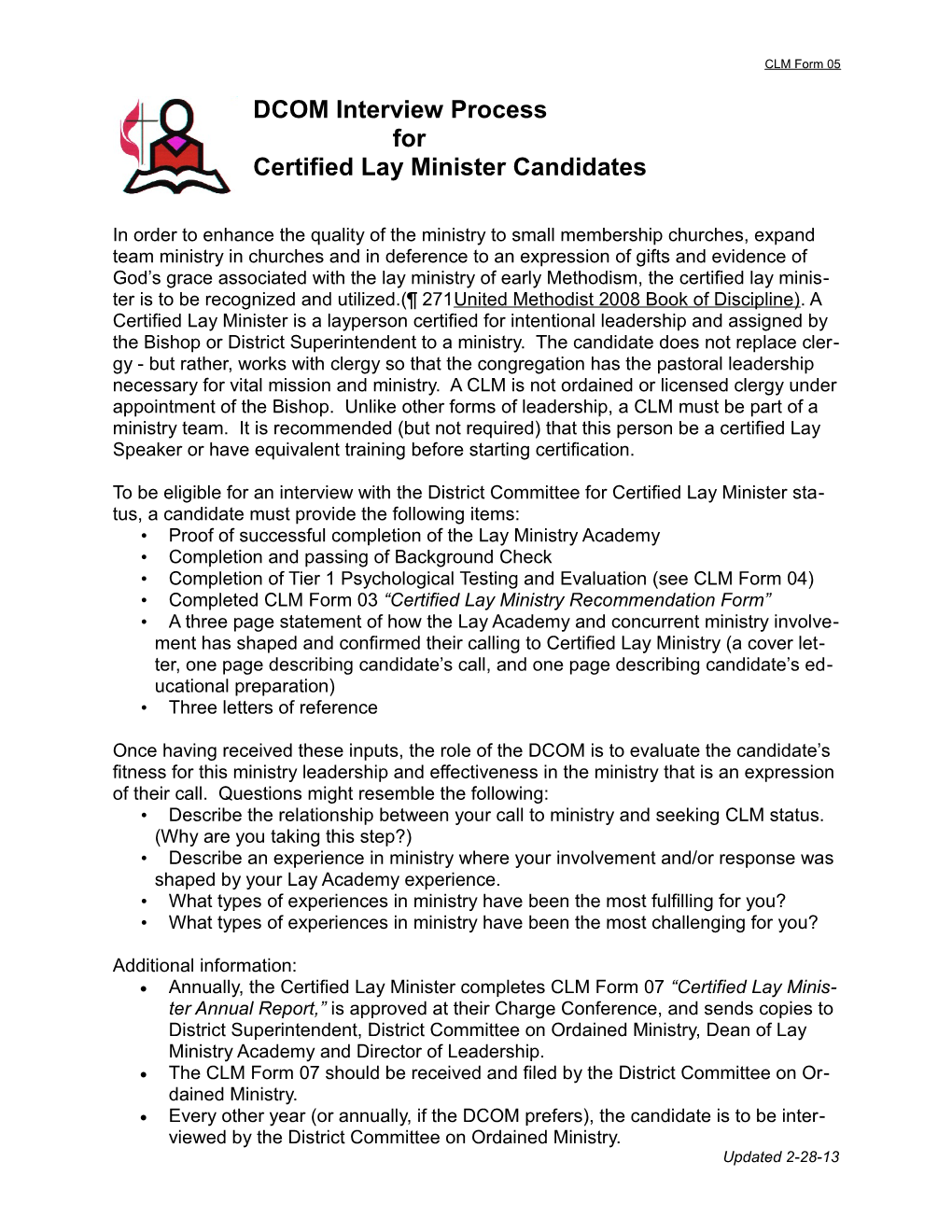 DCOM Interview Process for Certified Lay Minister Candidates