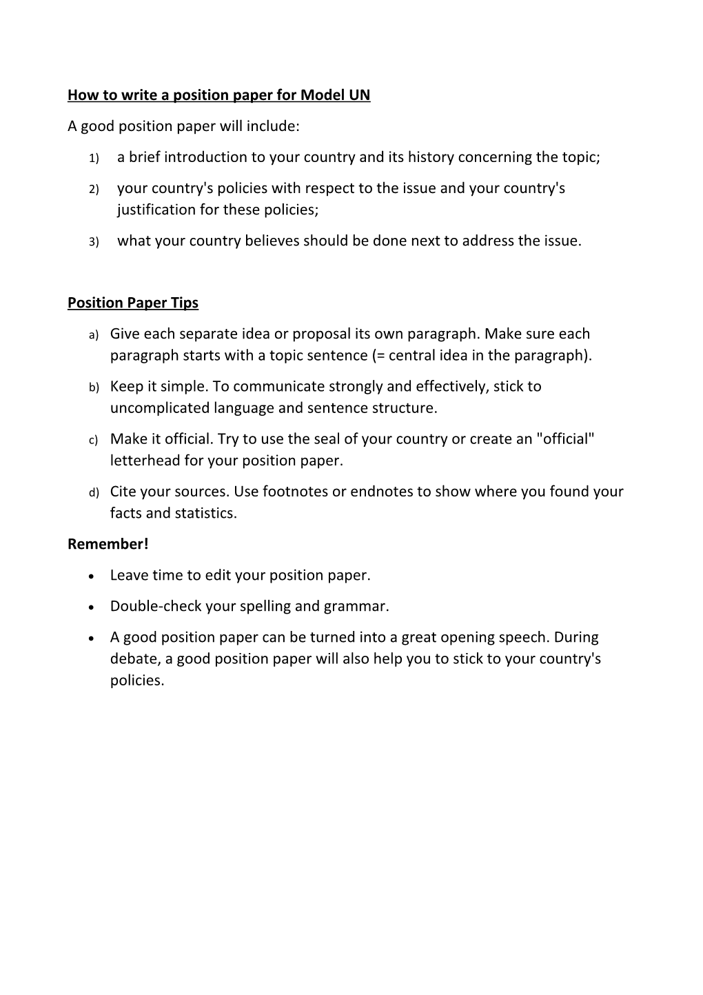 How to Write a Position Paper for Model UN