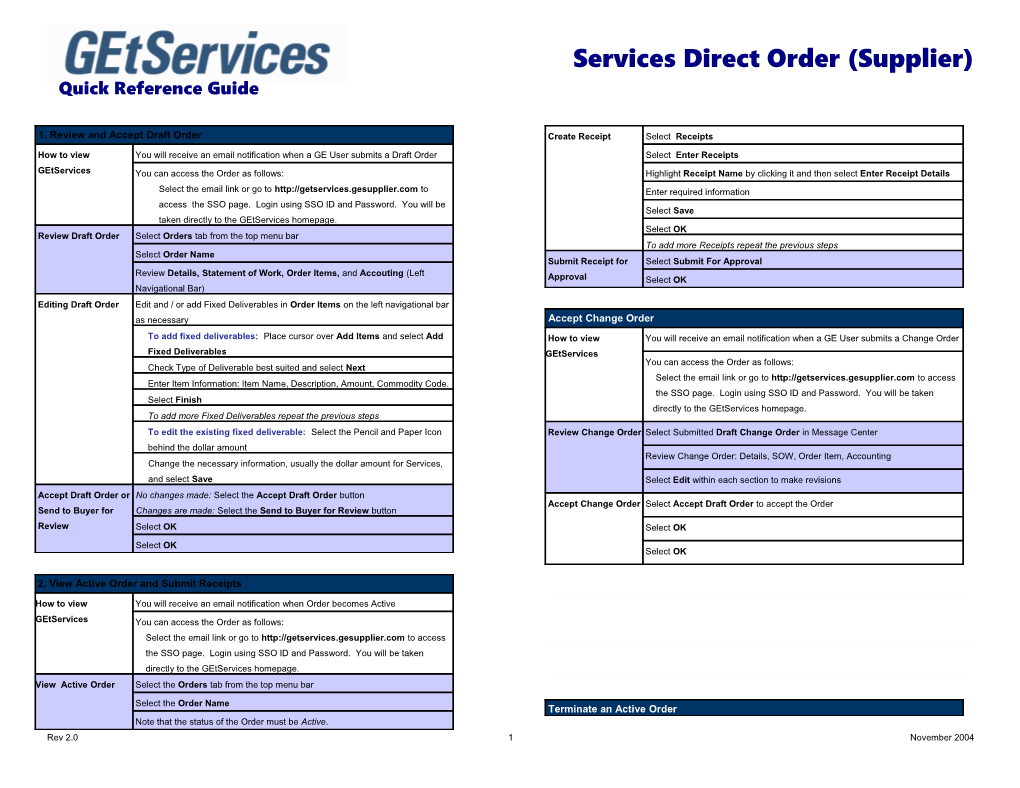 Services Direct Order (Supplier)