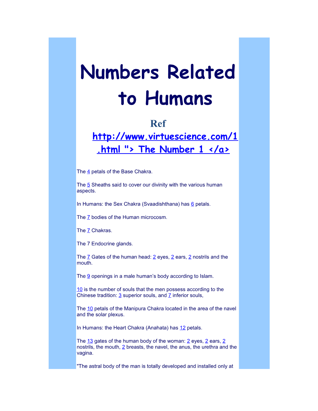 Numbers Related to Humans