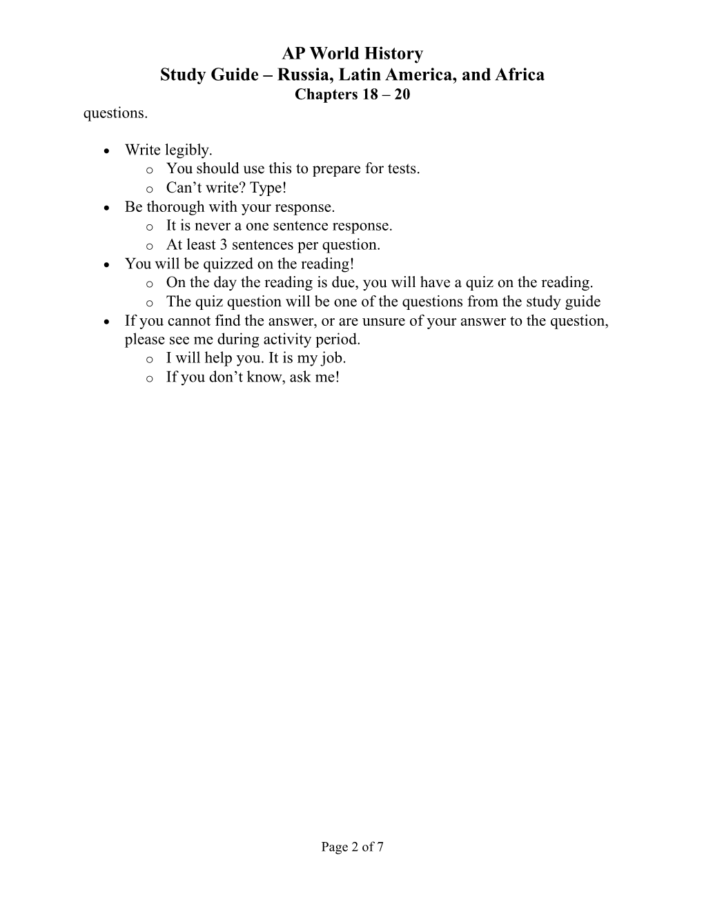 These Questions Are Based on Class Discussions and Material, Reading from Chapters 1-7