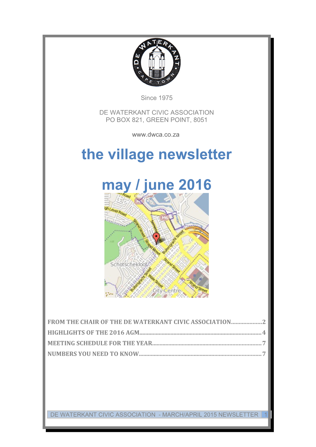 De Waterkant Civic Association - November Newsletter