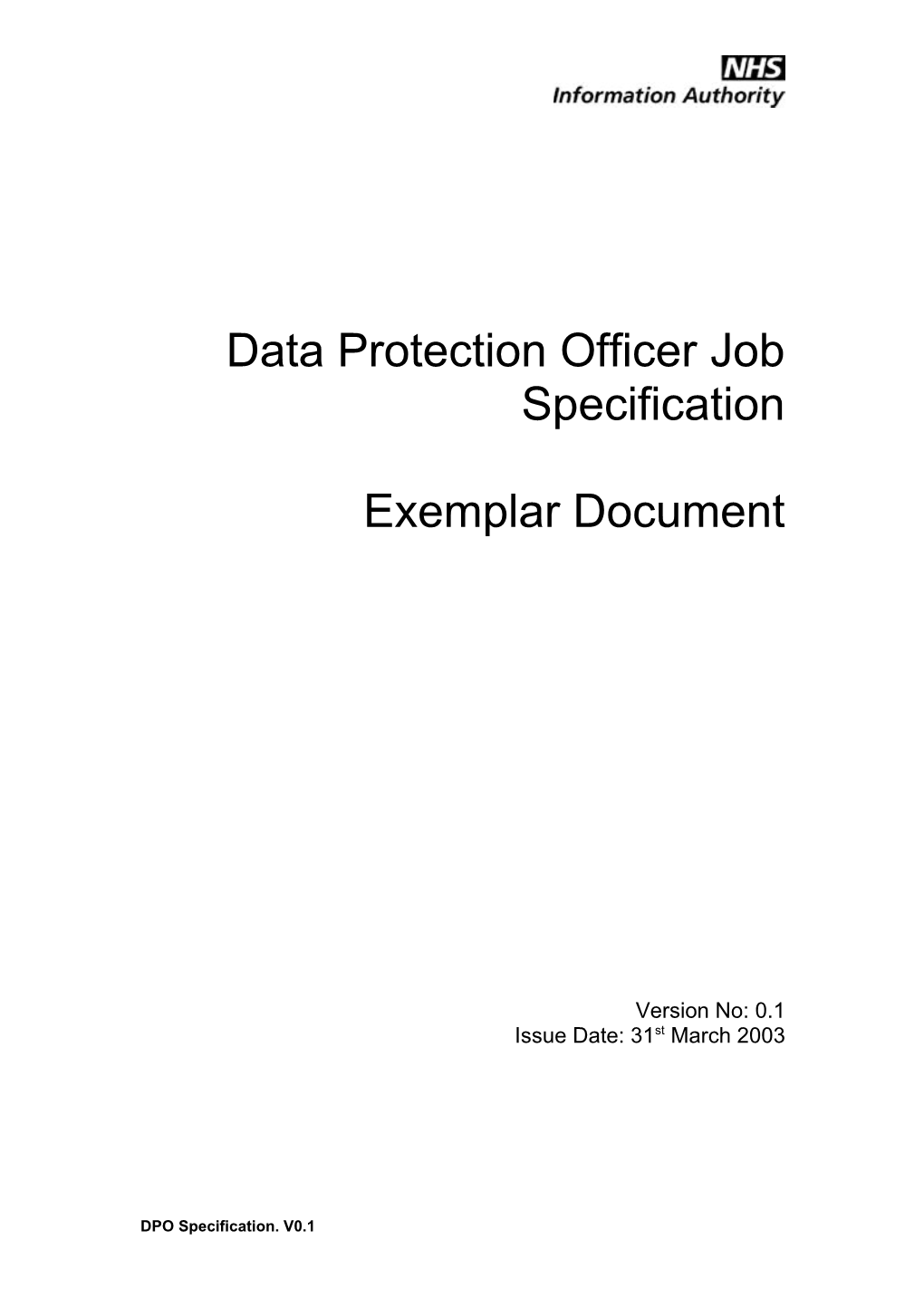 Data Protection Officer Job Specification
