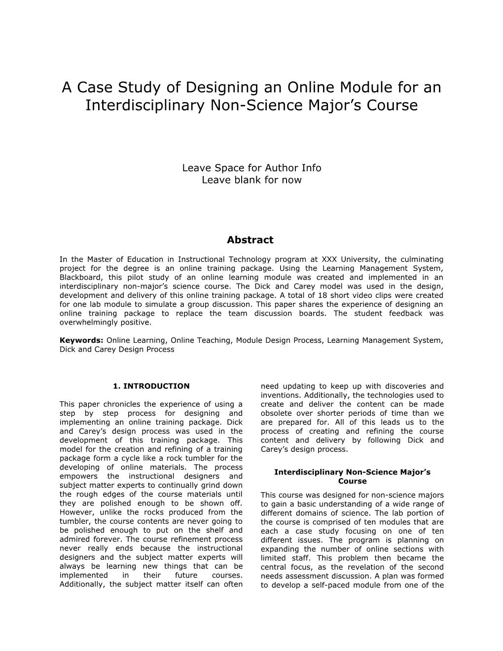 A Case Study of Designing Anonline Module for an Interdisciplinary Non-Science Major S Course