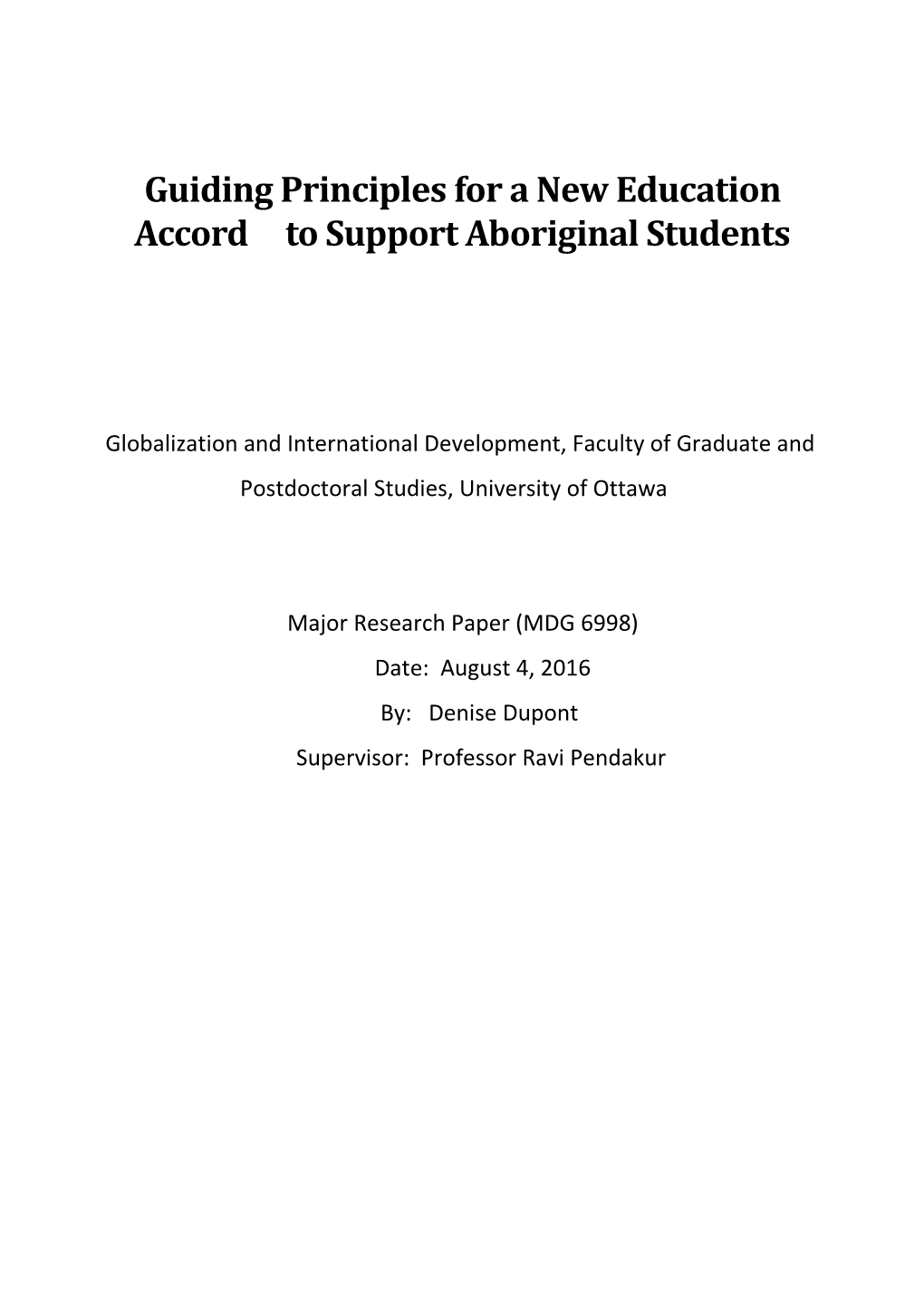 Guiding Principles for a New Education Accord to Support Aboriginal Students