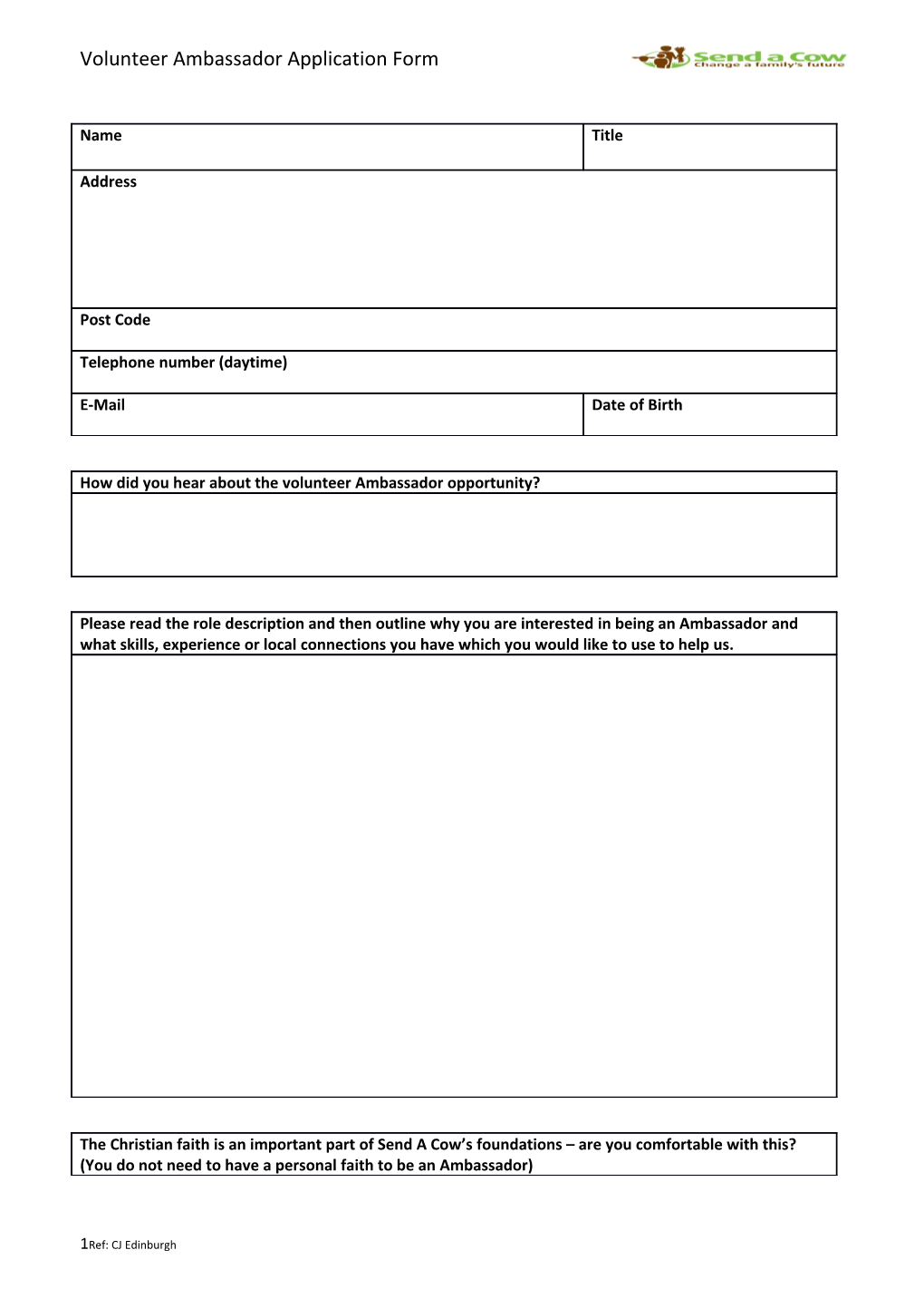 Ambassador Application Form 2015