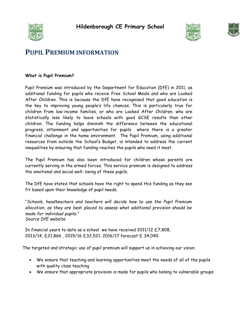 Pupil Premium Information