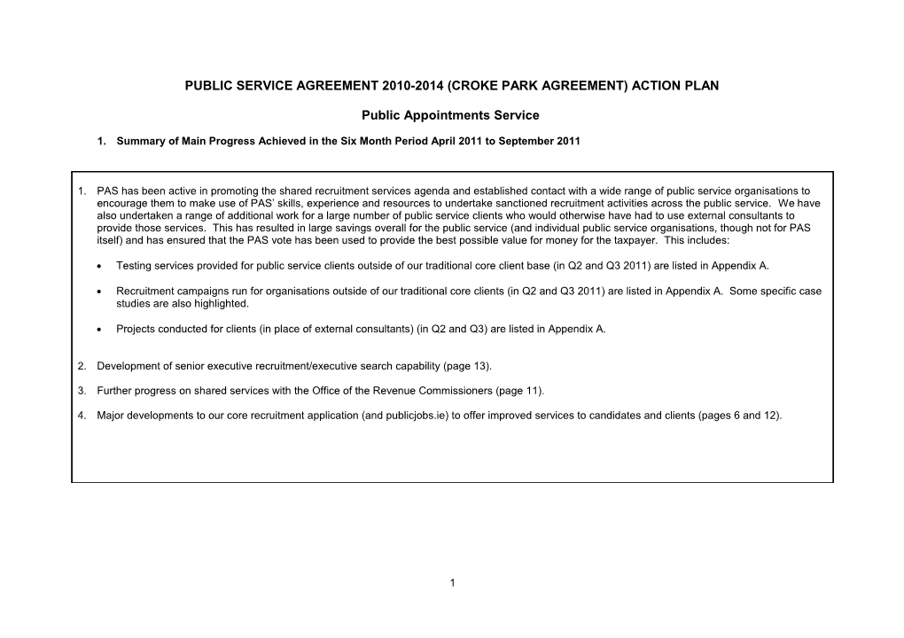 Public Service Agreement 2010-2014 (Croke Park Agreement) Action Plan