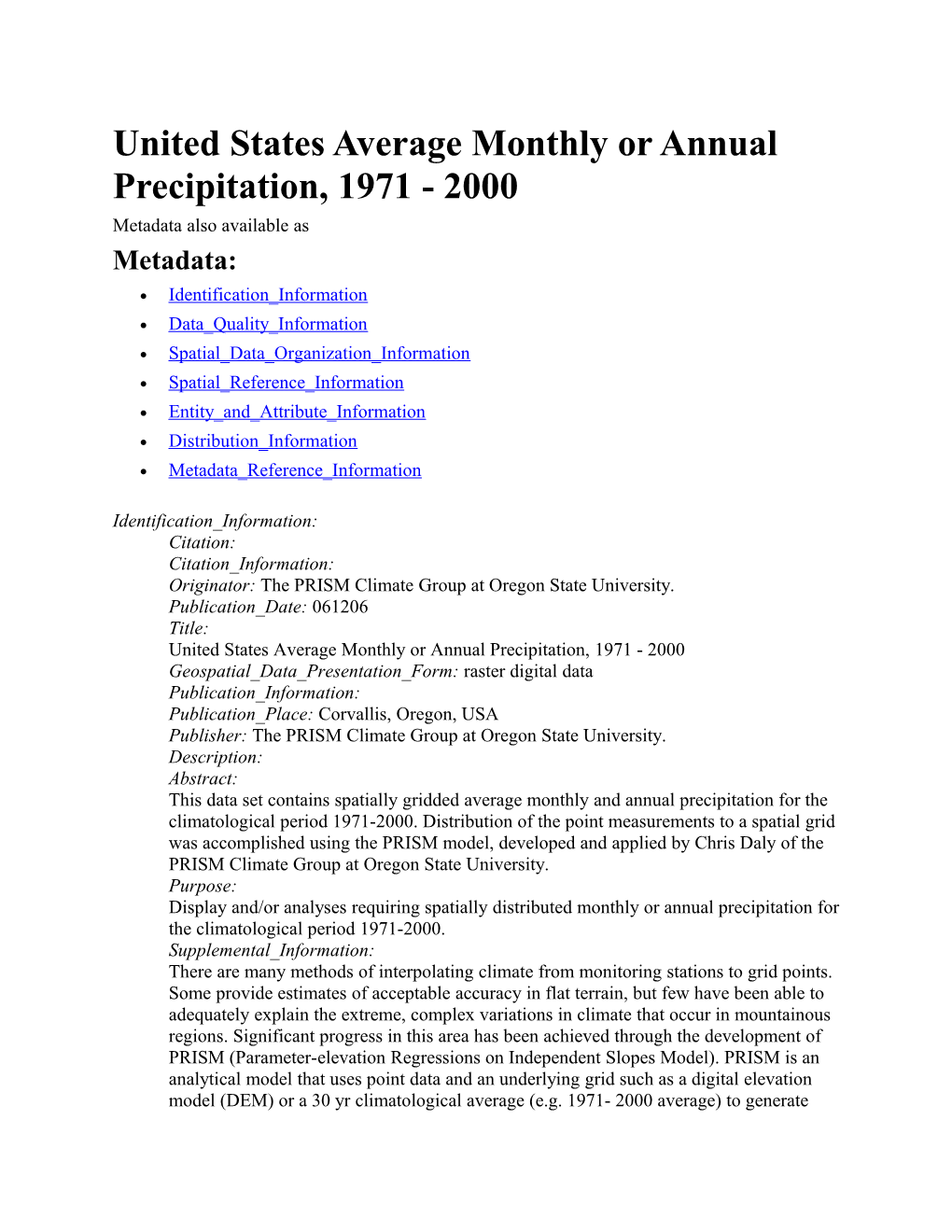 United States Average Monthly Or Annual Precipitation, 1971 - 2000