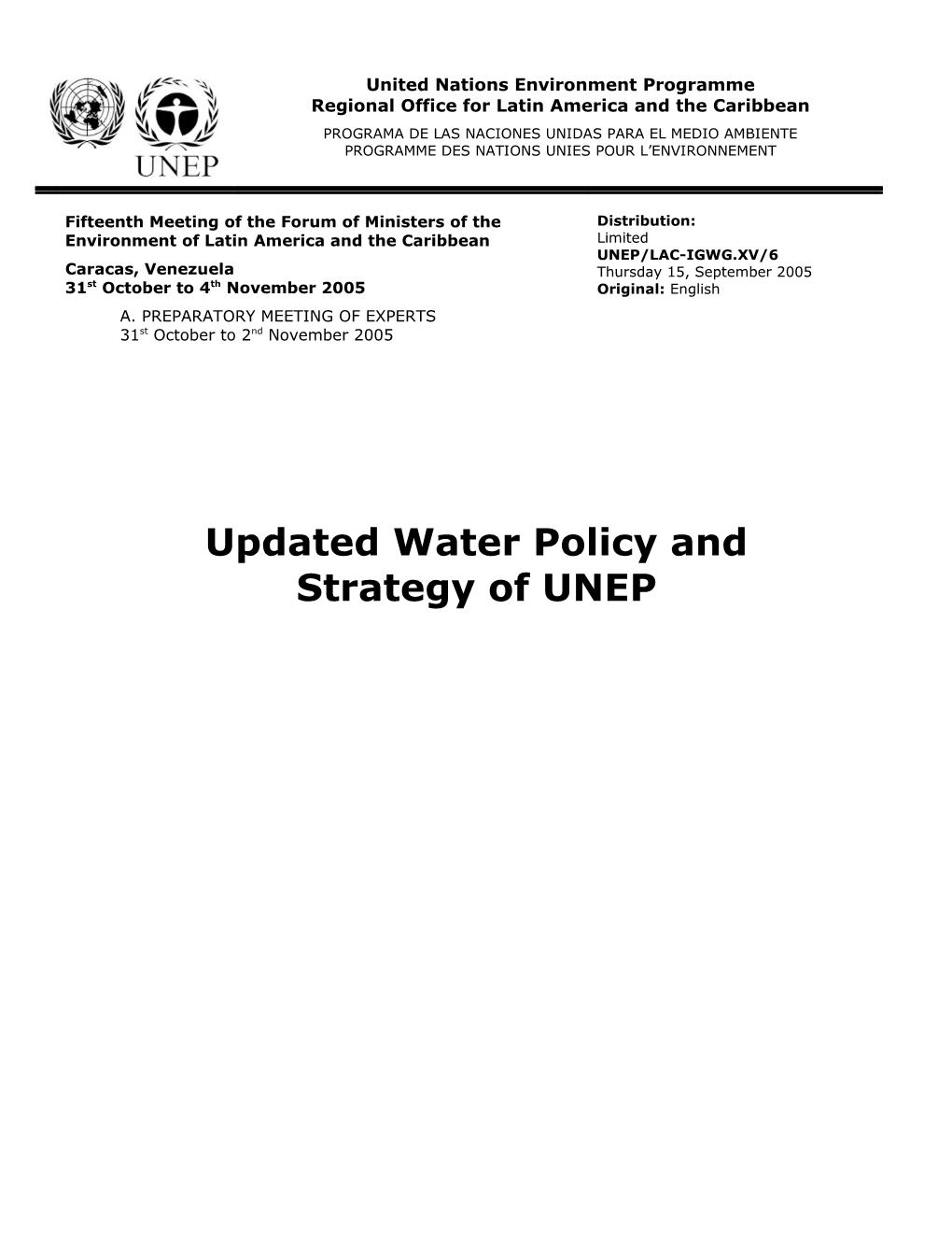 Updated Water Policy and Strategy of UNEP
