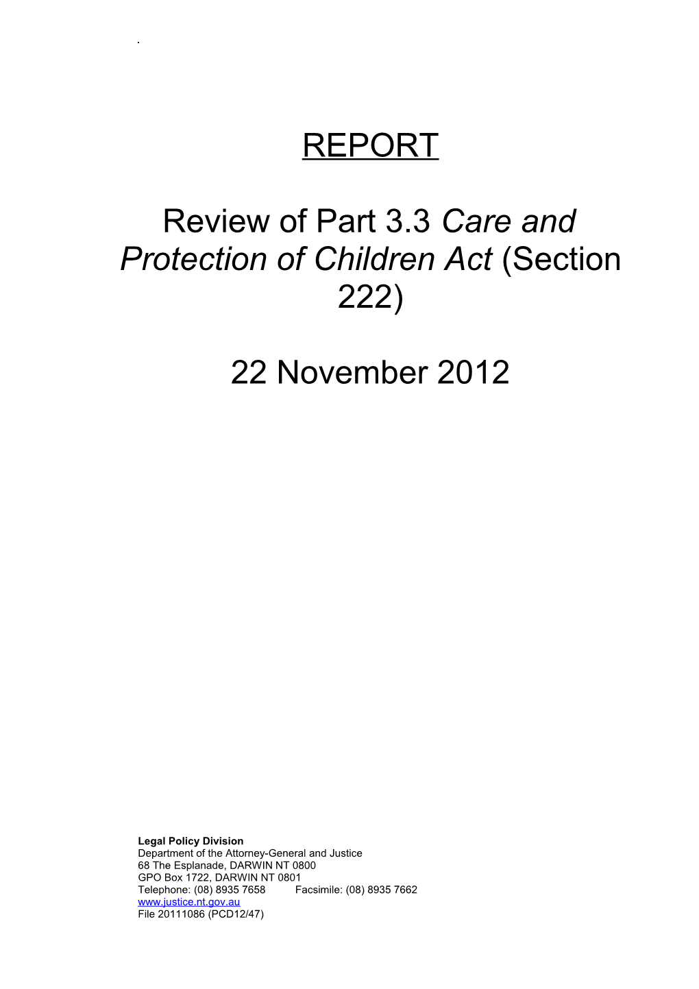 Review of Part 3.3 Care and Protection of Children Act