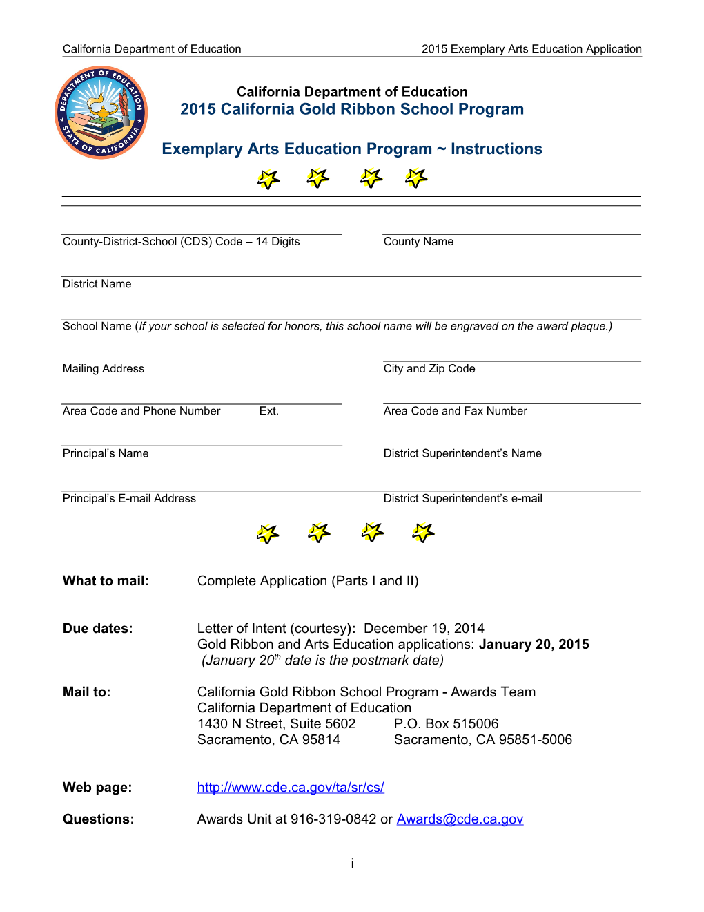 2015 Application Instructions - California Gold Ribbon Program (CA Dept of Education)